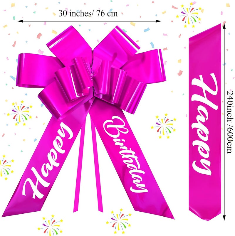 Datanly Happy Birthday Big Car Bow 30 Inch Giant Bow for Car Big Birthday Gift Wrapping for Large Gift Decoration(Rose Red) - Image 3